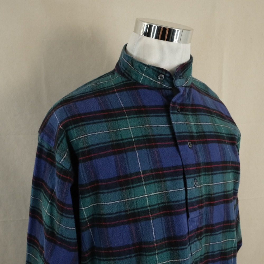 Vermont Flannel Co One Size Oversized Pajama Top Blue Green Plaid Cotton Womens